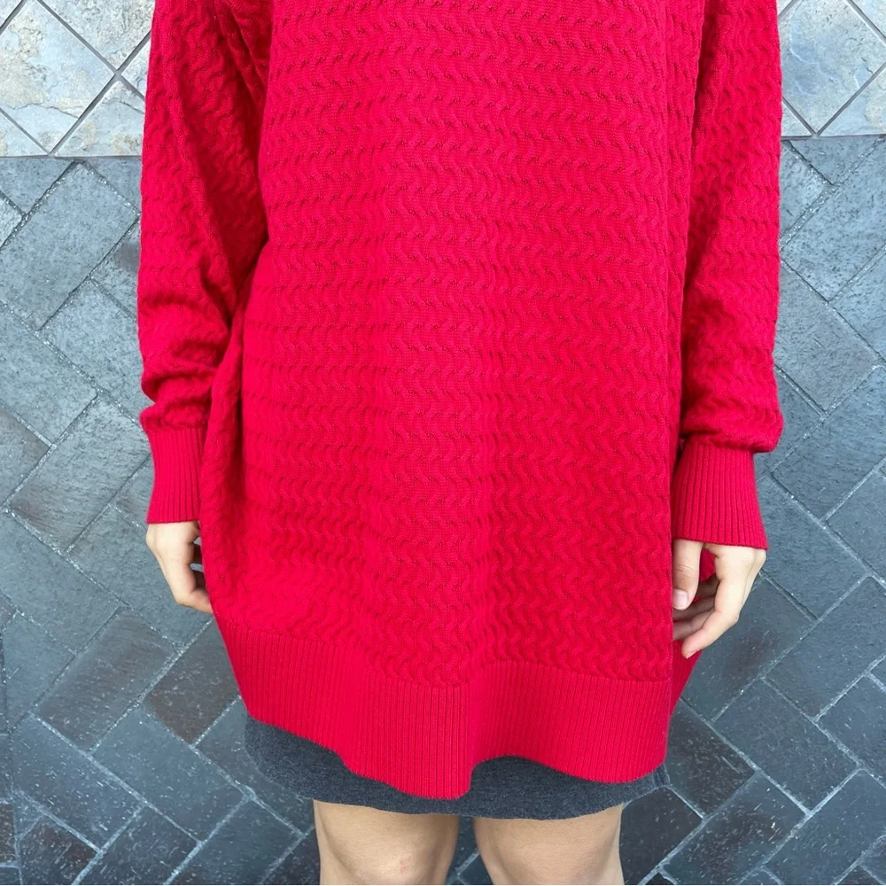 Red Oversized Long Sleeve Knitted Turtleneck - Picture 3 of 4